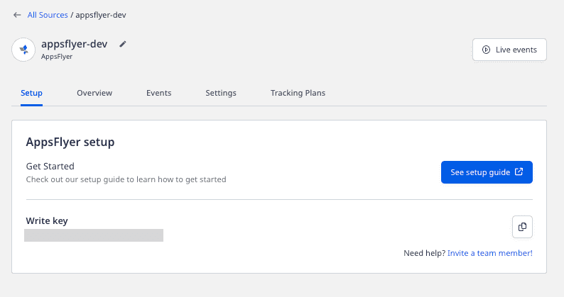 AppsFlyer source write key