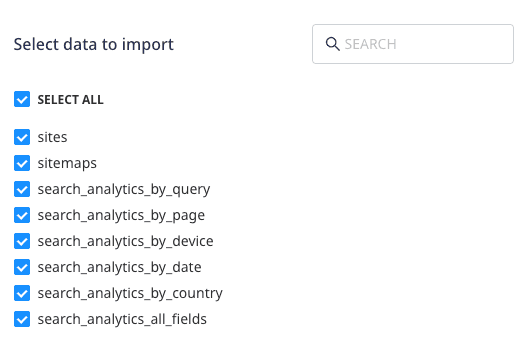 Selecting the data to import