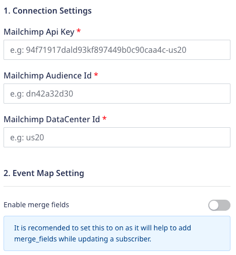 mailchimp connection settings